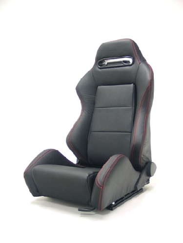 Street Imports - Pair of Ronin Leather Seats - Black, red stitching