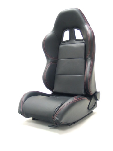 Street Imports - Pair of Samurai Synthetic Leather Seats - Black, red stitching