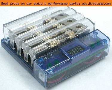 AudioPipe - 5 Position AGU (AUE) Fuse Block w/ LED & Voltmeter - Gold Blue