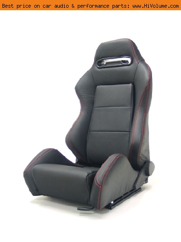 Street Imports - Pair of Ronin Leather Seats - Black, red stitching