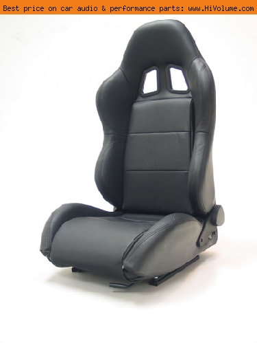 Street Imports - Pair of Samurai Leather Seats - Black, black stitching