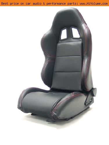 Street Imports - Pair of Samurai Synthetic Leather Seats - Black, red stitching