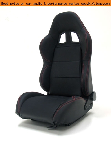 Street Imports - Pair of Samurai Leather Seats - Black, red stitching